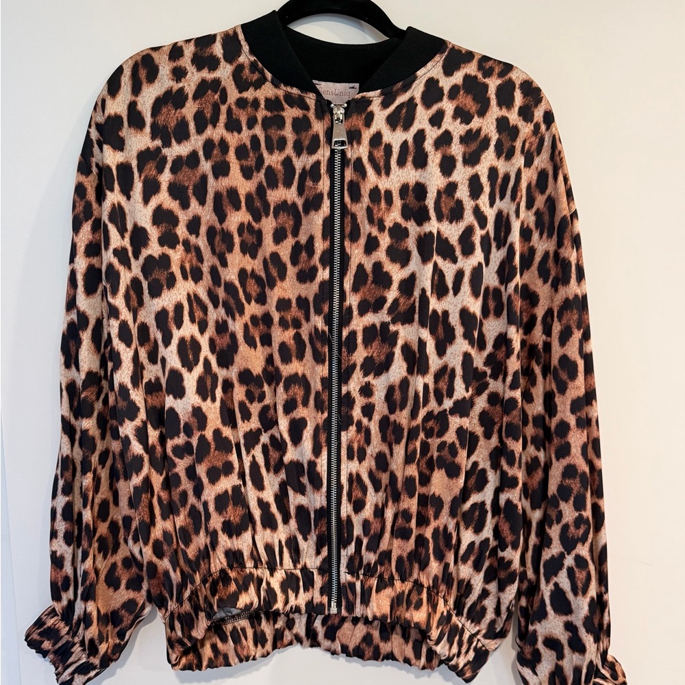 New Leopard Print Bomber Jacket - Brown/Black